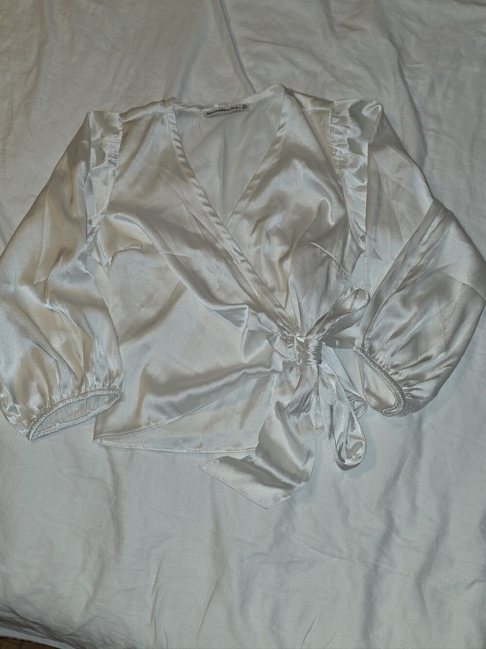 Abercombie And Fitch Satin Wrap Blouse with Tie in White